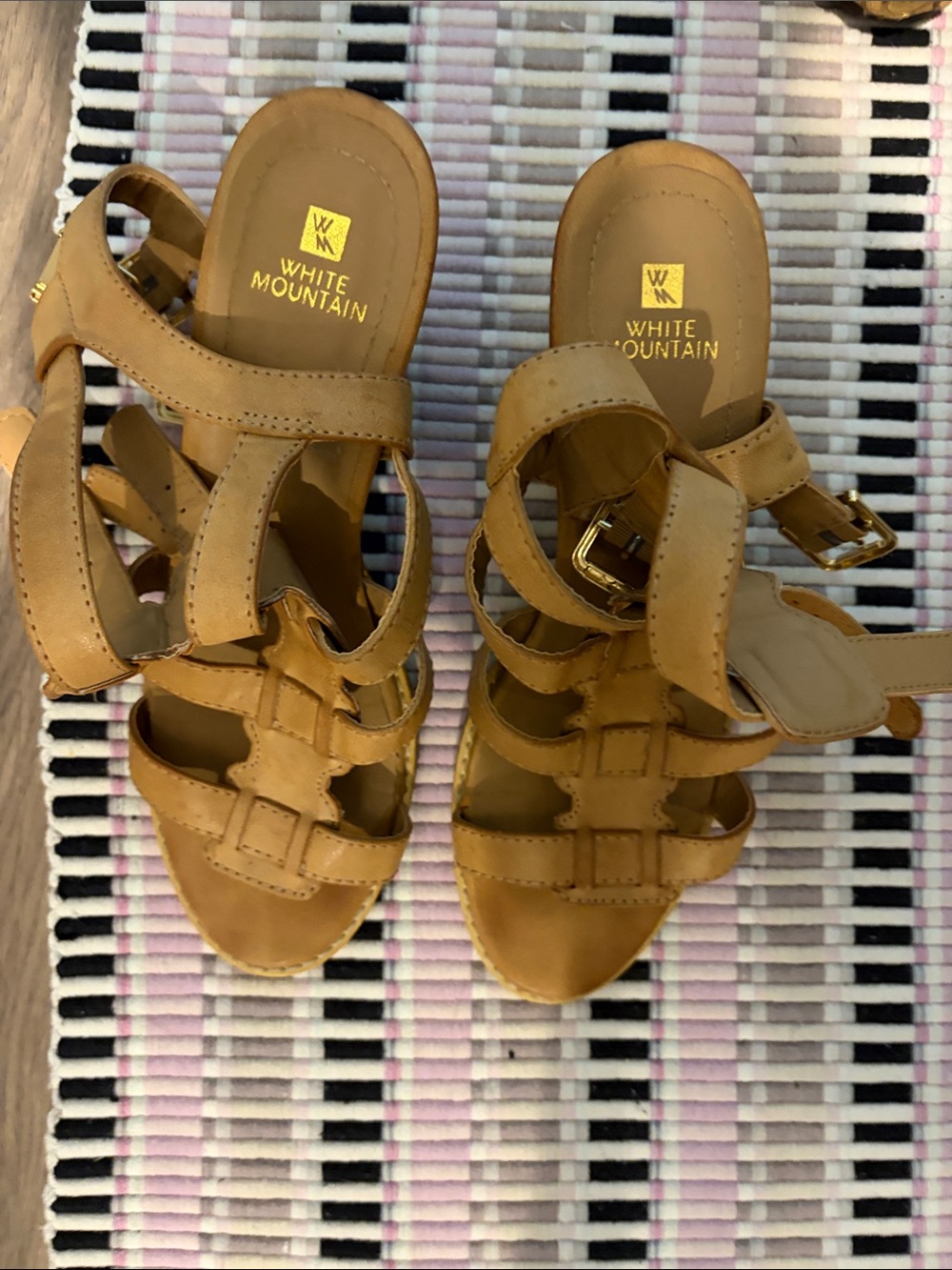 White Mountain Tan Multi-Strap Buckle Sandals